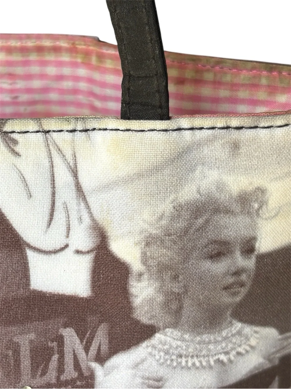 Marilyn Monroe Graphic Print Tote Bag, Lined Pink Interior, Black Handles